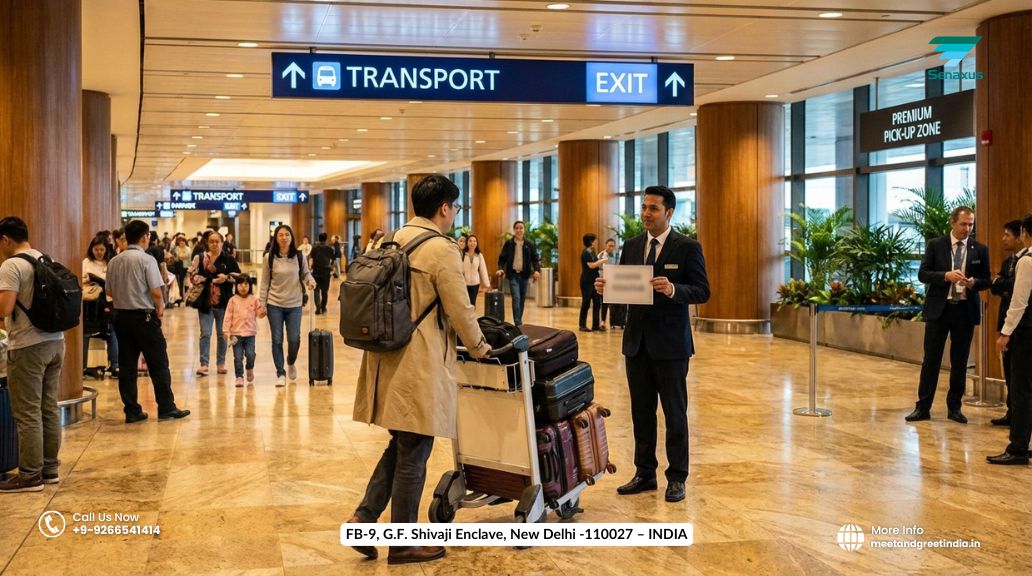 Enter the arrival hall and exit for pickup/transport